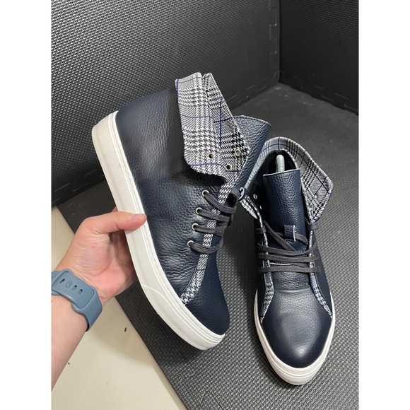 Sarah Flint Charlotte Sneaker in Navy Leather and Houndstooth Fabric 40 US 9-9.5 - Picture 3 of 9